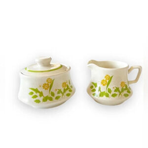 Nikko Ceramics Japanese Cream and‎ Sugar 80s Floral Cottagecore Pottery Fairykei